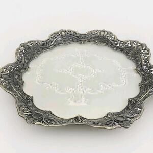 Vanity Mirror Tray Silver-Tone Metal Etched Glass Floral Hollywood Regency Style